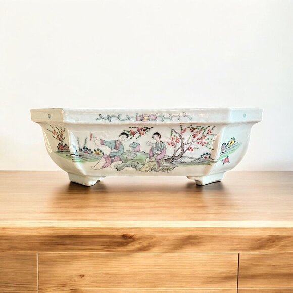 Antique Chinese Famille Rose Porcelain Long Octagonal Bowl Qianlong Period 1700s - Picture 1 of 10